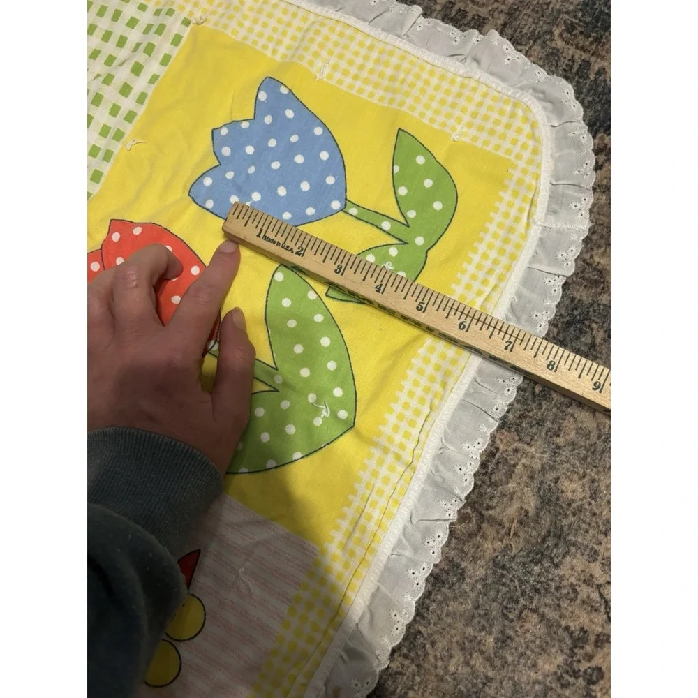 Vtg 80s‎ "That's Our Baby" Crib Blanket Teddy Bear Duck Blocks Bunny 43" X 36" - Picture 8 of 15